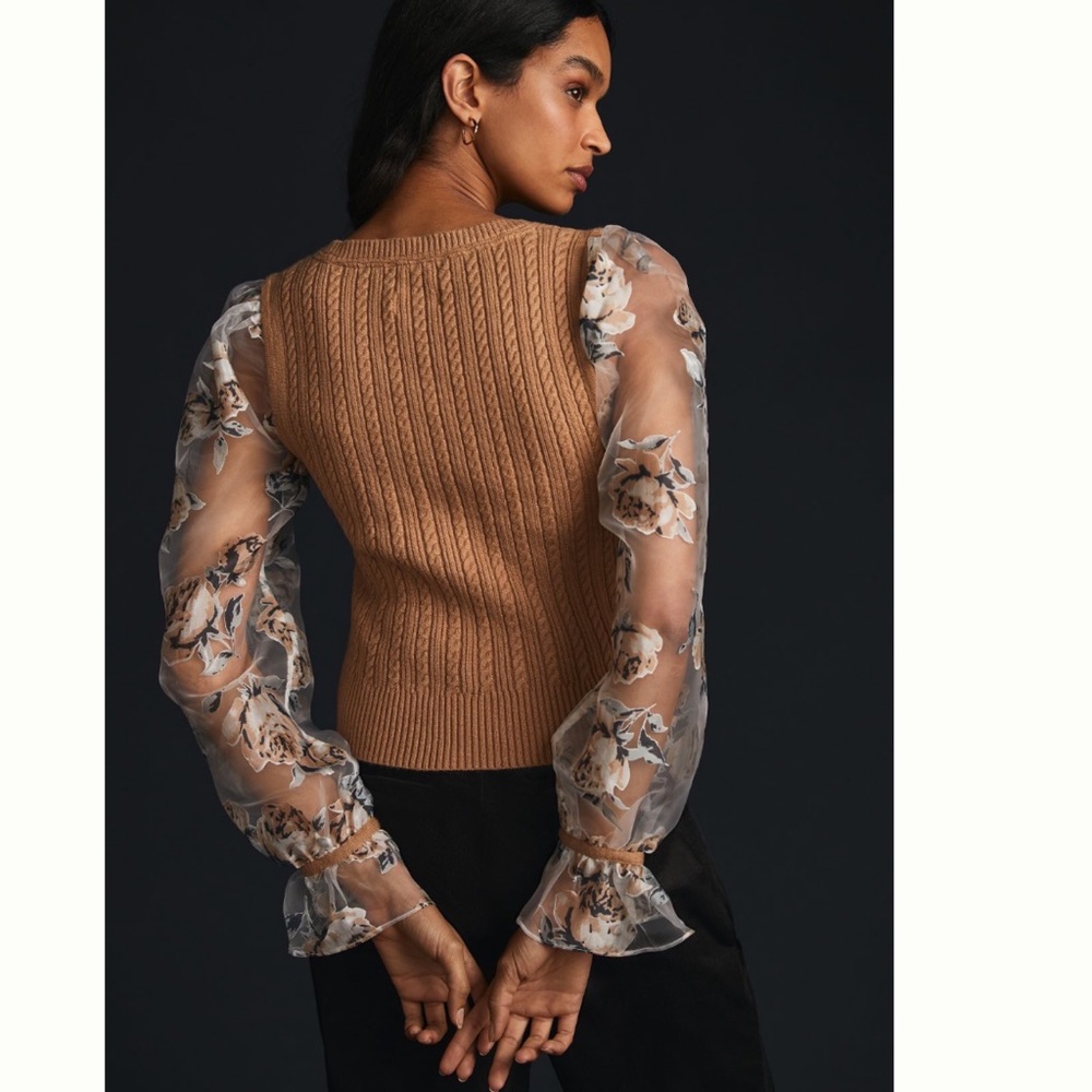 NWT Anthropologie Maeve Contrast-Sleeve Sweater S - Picture 5 of 17